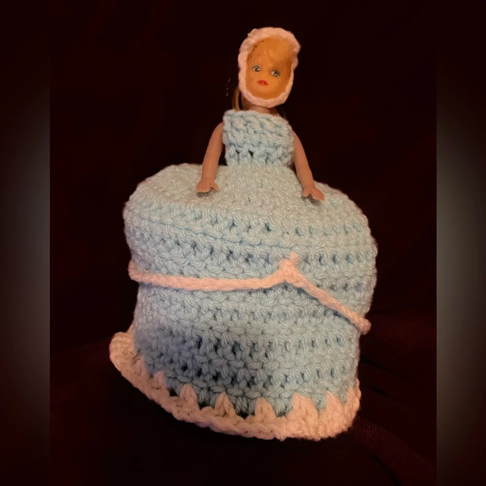 Hand Crafted Light Blue w White Toilet Paper Doll Retro Collectible Handmade
